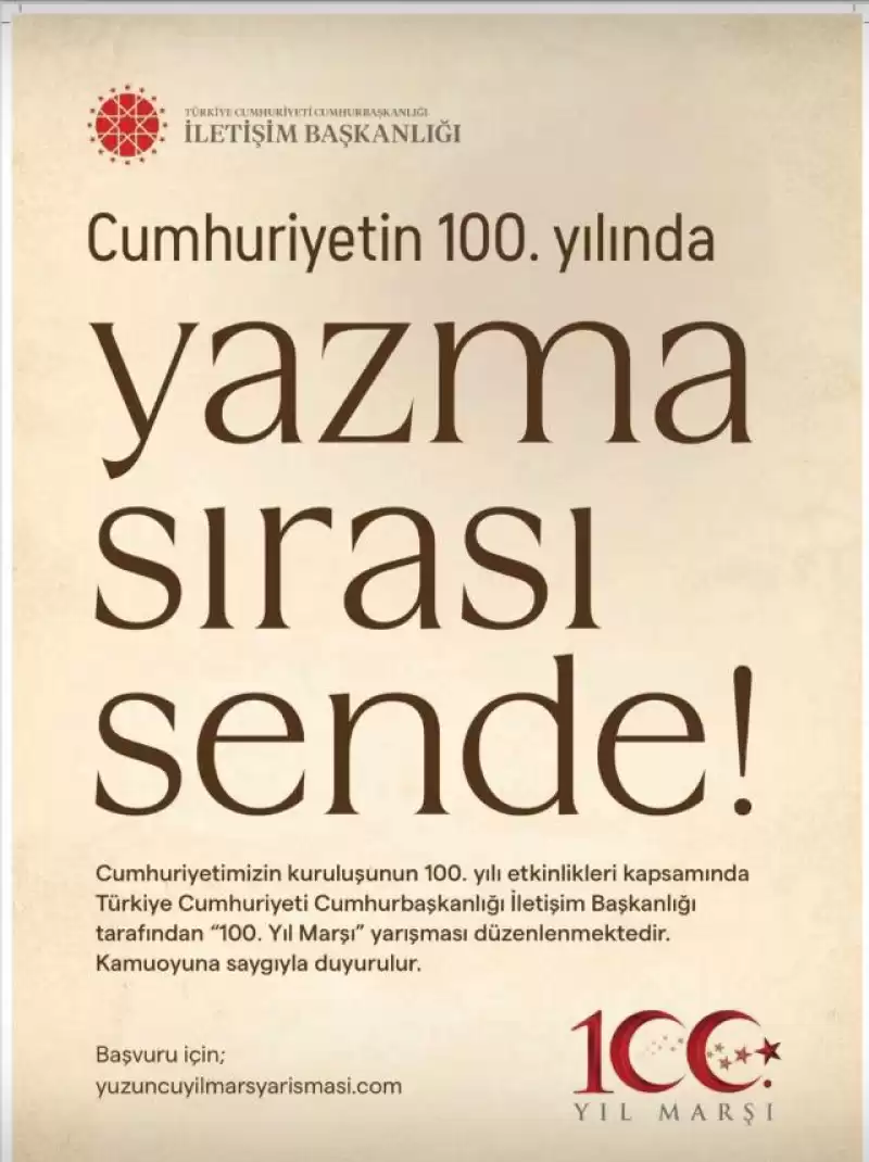 100. Yıl Marşı Yarışması Düzenledi