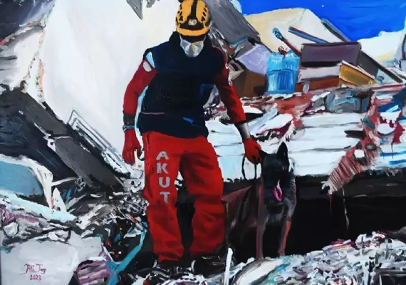 Depremde Kaybettiği Can Dostlarının Anısını Arama Kurtarma Köpeklerini Resmederek Yaşatıyor