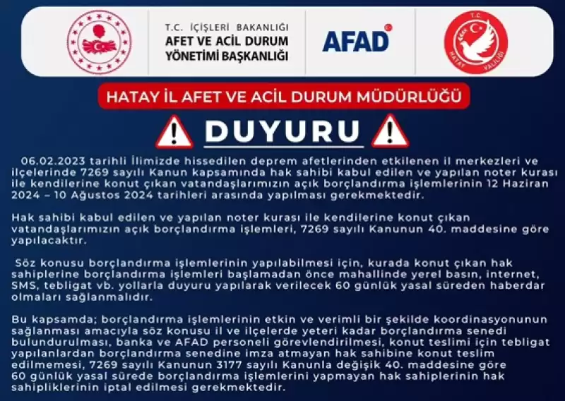 AFAD'dan Kurada Adı çıkan Hak Sahiplerine Duyuru