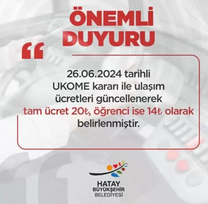 Ulaşım ücretlerinde Güncelleme