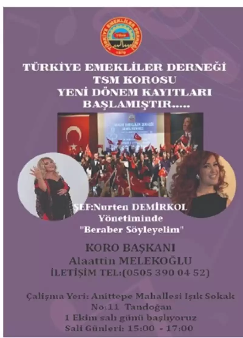 Türkiye Emekliler Derneği TSM Korosu Yeni Dönem Kayıtlarına Başladı