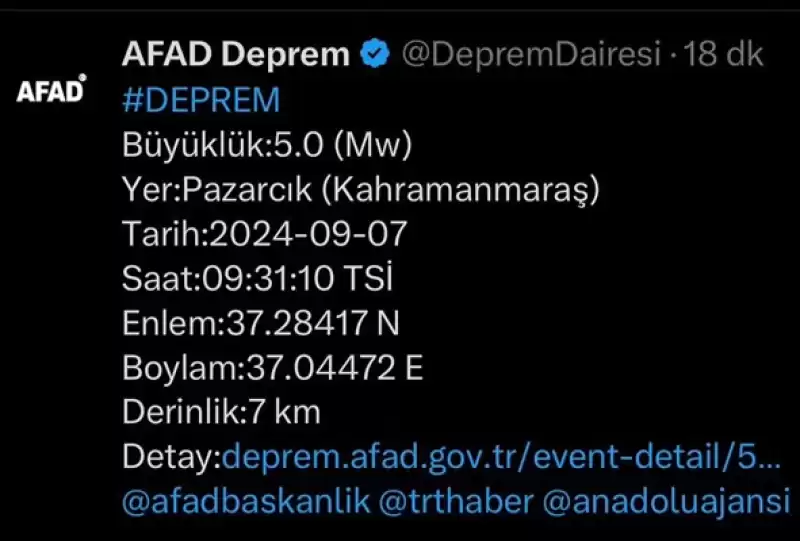 Kahramanmaraş Merkezli Hatay’da Sallandı Pazarcık’ta 5,0 şiddetinde Deprem