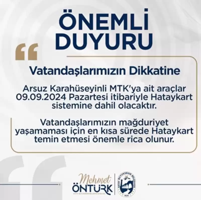 Hataykart Ailesi Büyüyor Hataykart Artık Arsuz’da Da Kullanılabilecek