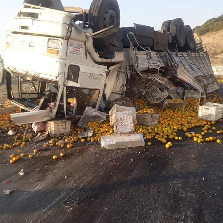 Narenciye yüklü kamyonet kaza yaptı