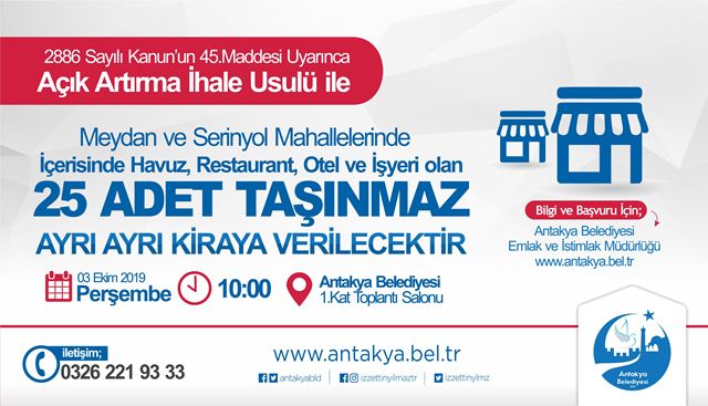 Antakya Belediyesi 25 mülkiyetini kiraya verecek