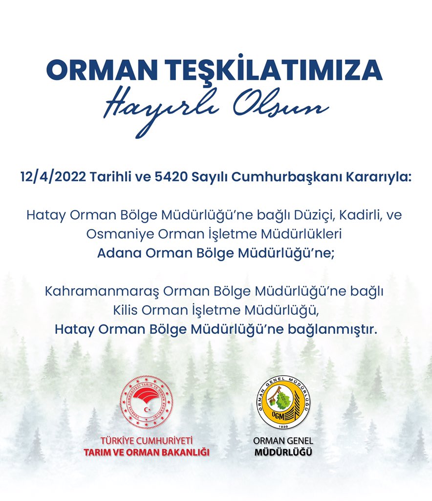 Kilis Orman İşletme Müdürlüğü Hataya bağlandı