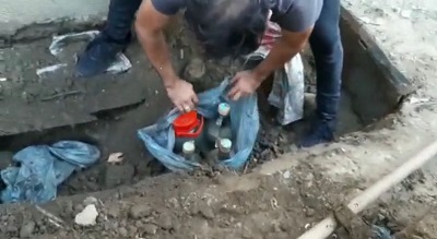 İnşaat halindeki evde 2 bin 100 litre sahte içki ele geçirildi