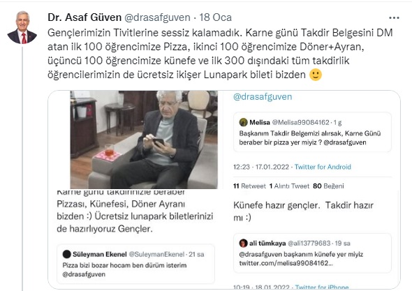 Başkan Güven öğrencilerden gelen mesaja kayıtsız kalmadı