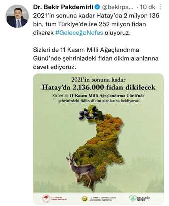 Hataya 2 milyon 136 bin fidan dikilecek