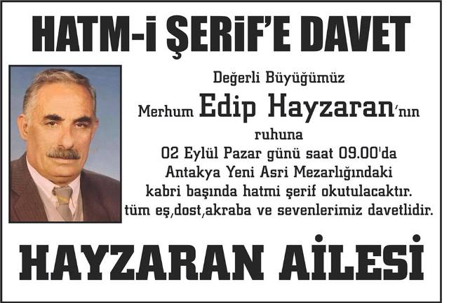 Edip Hayzaran Hatm-i şerife davet